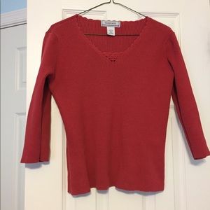 Brick Color Cotton Knit Pullover with Embroidery
